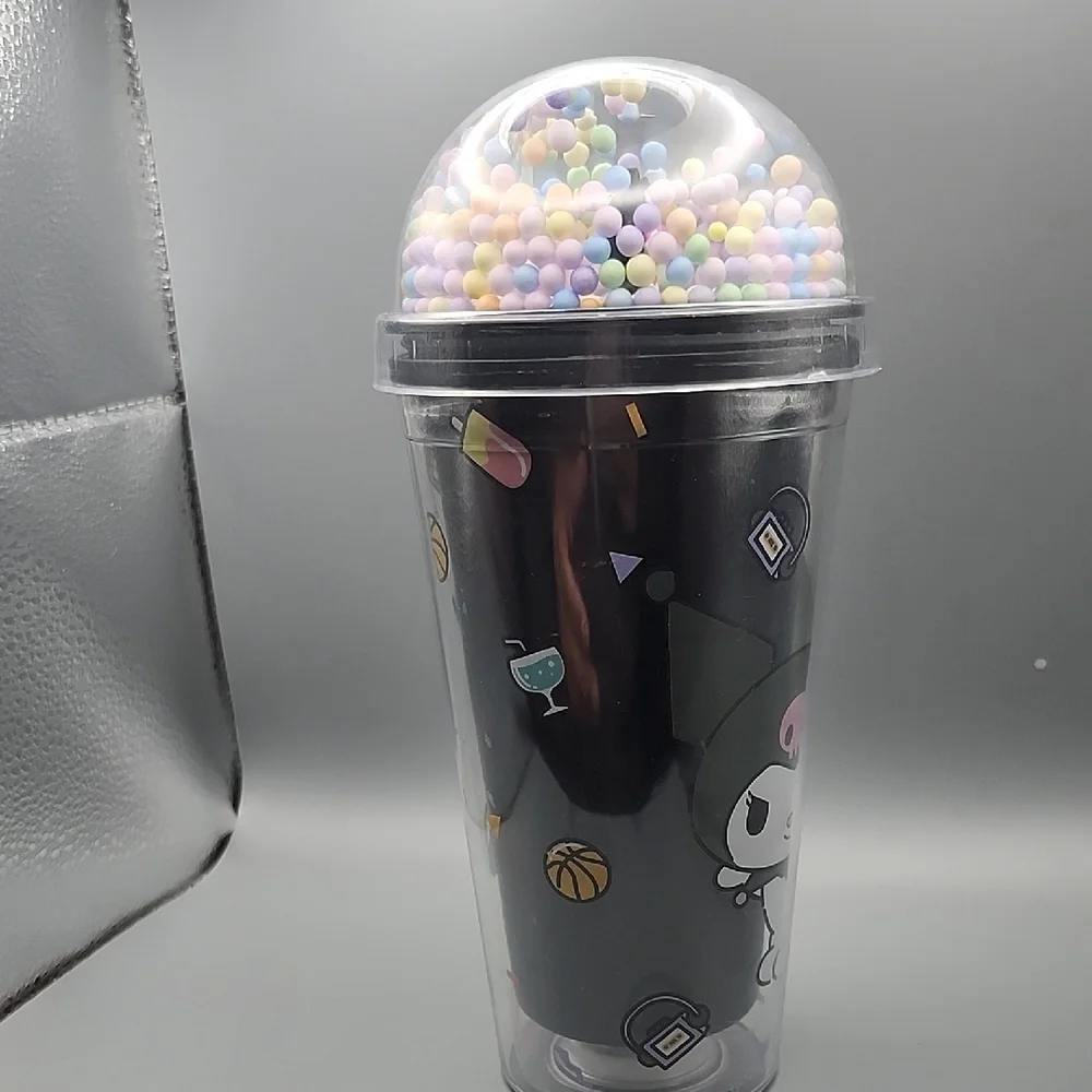 Cute Character Party Cup with Dome Lid - Black and Pink